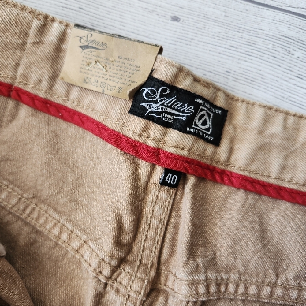 Men's Biker Slim Distressed Jeans (Tan/Taupe Wash) - Picture 8 of 16